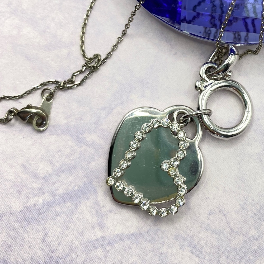 Open Heart Rhinestone Silver Tone Necklace - Picture 6 of 6